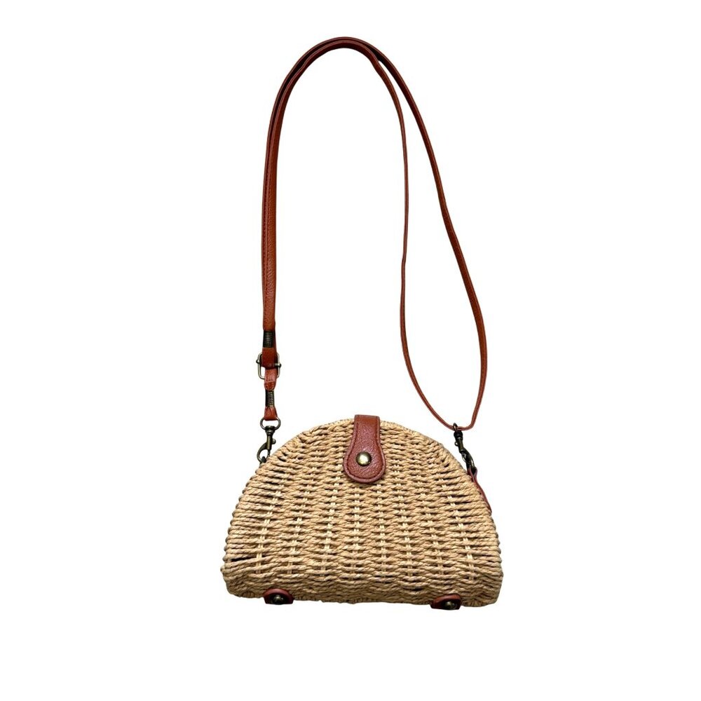 Crossbody Rattan Bag Purse Tan Brown Rattan Woven Straw Handmade Boho Summer